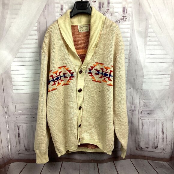 Vintage Pendleton Wool Cardigan Sweater Aztec Design Size XL - Picture 1 of 16